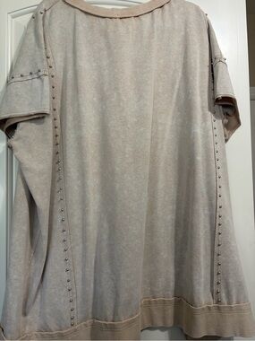 Stud-Trim Beige Short-Sleeve Tunic
